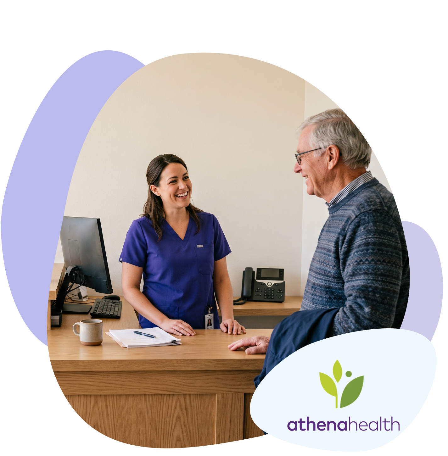 A patient talking to a receptionist